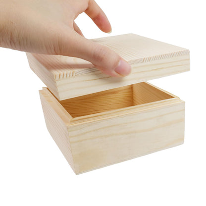 MY MIRONEY 2Pcs Wooden Unfinished Storage Box with Top Lid 4.72" x 4.72" Square Wooden Pine Box DIY Craft Stash Boxes Gift Box for Arts Hobbies and Home Storage