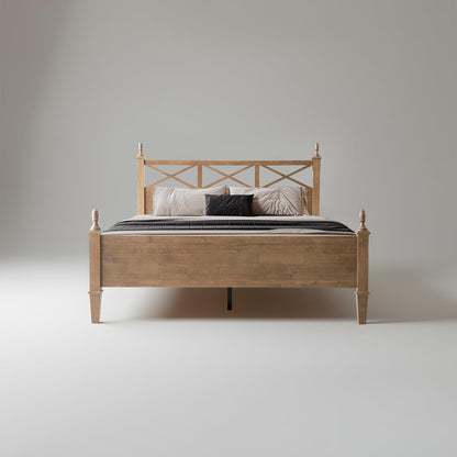 King Size Solid Wood Bed Frame, Platform Bed with Headboard & Footboard, 12 Heavy-Duty Slatted Base with Metal Legs, No Box Spring Needed, Noise-Free & Anti-Slip, Easy Assembly, Barnwood Finish RIK-30
