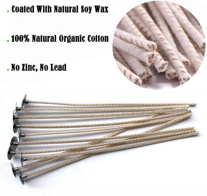 100pcs CD 4 Wicks for Soy Candles, 6 inch Pre-Waxed Candle Wick with Base