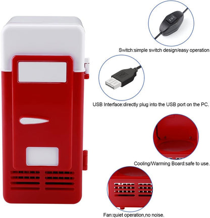 Mini Fridge, Portable Cooler and Warmer, LED USB Refrigerator for Drinks and Beverage Cans