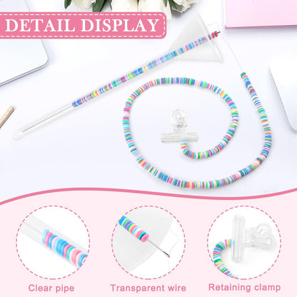 Kryslanix 4 Pack Beading Funnel Bracelet Making Kit with 1Roll Crystal Elastic String,Clay Beading Tools Kit for 0.24" Clay Beads,for Jewelry Making with Beading Funnel,Beading Needles,Clip