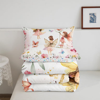 Erosebridal Dreamy Fairy Twin Comforter Set,Pink Fairy Garden Bedding Sets for Girls Kids,Cute Floral Butterfly Quilt Bed Set,Princess Girly Coquette Bedroom Decor,1 Pillowcase Reversible