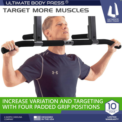 Joist Mount Pull Up Bar with Extra Hardware and Mounting Template for Easy Install to Beam or Rafter by Ultimate Body Press