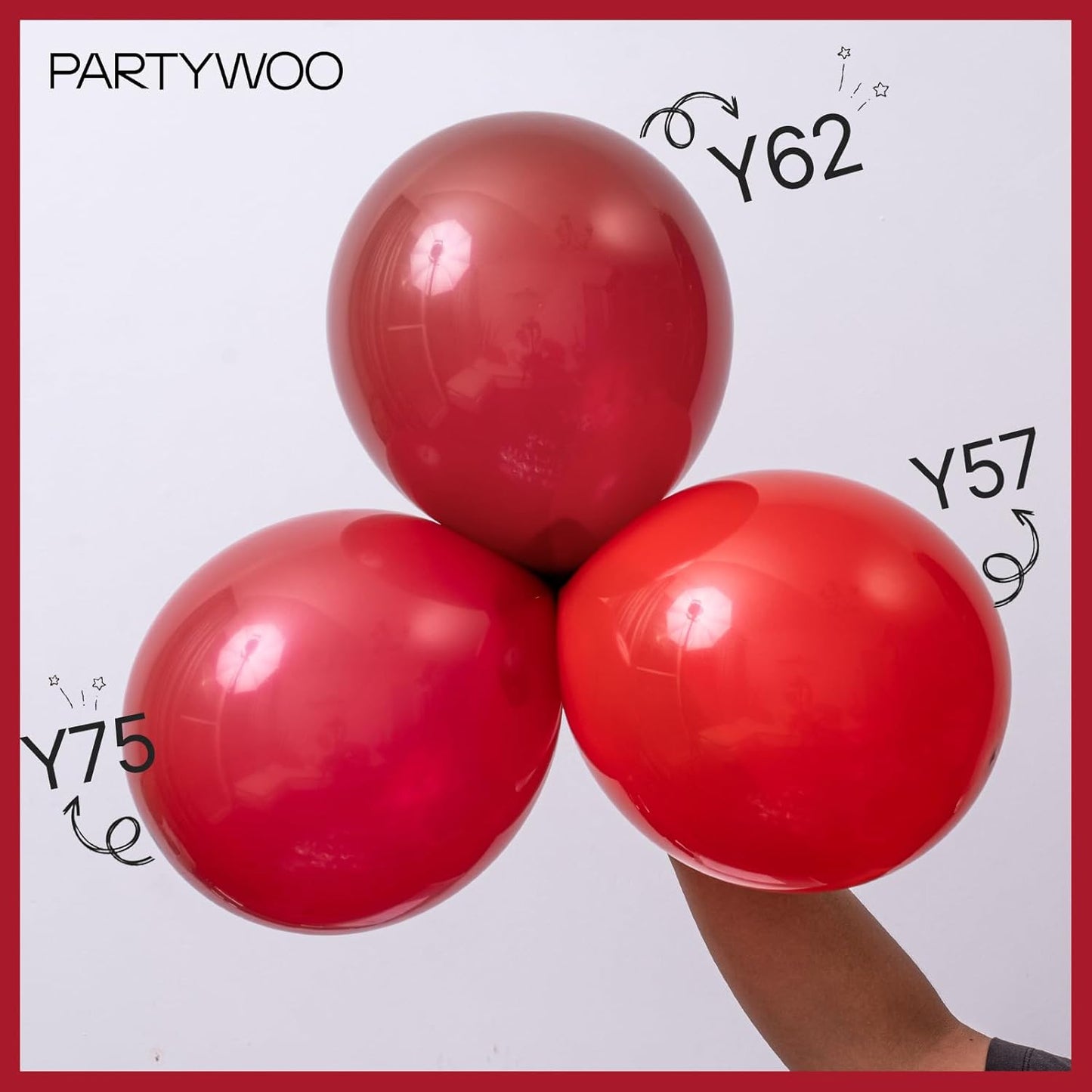 PartyWoo Red Balloons - 100 Pcs Matte Latex Balloons in Various Sizes for Party Decor | Perfect for Garlands & Arches