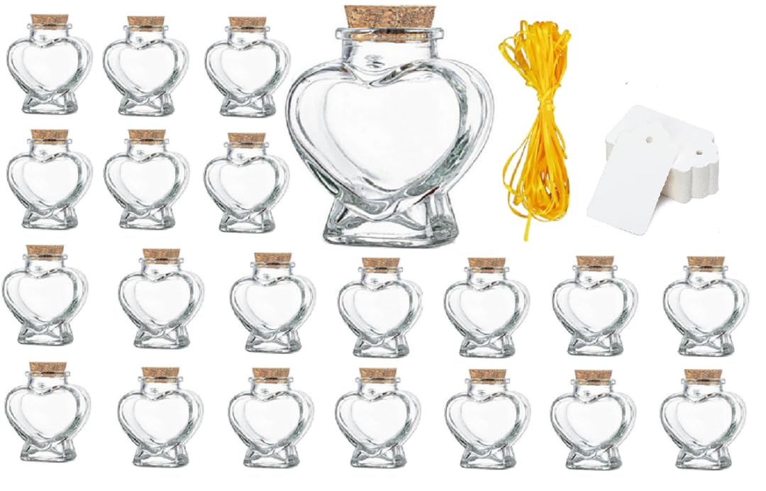 zmgmsmh Mini heart jars small heart shaped glass jars with cork lids candy jars bridal shower favors jars memo jiars perfect amount about 3 ounces holding sands, shells,candies etc (20 pieces)