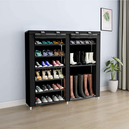 Shoe Rack Storage Organizer, 7 Tier Double Row Free Standing Rack for 24-27 Pairs with Dustproof Cover
