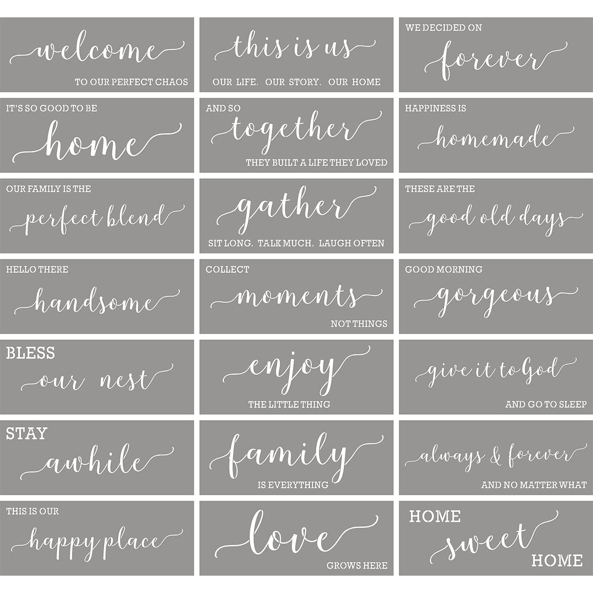 Large Farmhouse Stencils for Painting on Wood - 21 Pack Family Inspirational Words Quotes Saying Sign Stencil Templates, Welcome Home Love and More, Reusable Letter Stencils for Walls and Crafts