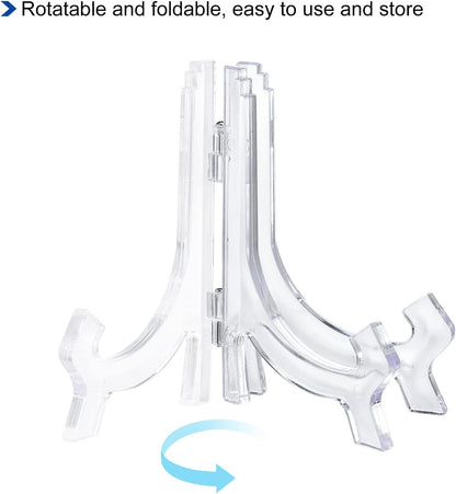 uxcell 4pcs 4.3" Easel Plate Holder, Plastic Folding Display Stand Clear for Decorative Picture Frame