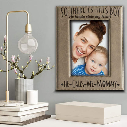 BELLA BUSTA- Engraved Leather Picture Frame, So There is This Boy he Kinda Stole my Heart, Mommy and Me Gift (5 x 7