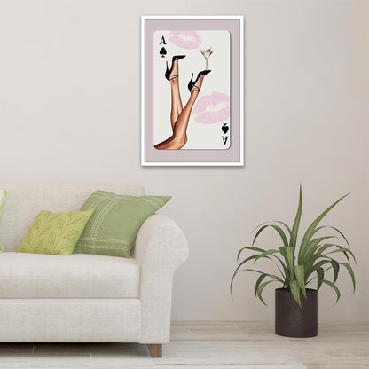 LRCYBMN 24X36 Trendy Pink Playing Card Print Wall Art Posters Retro Ace Of Spades Print Black Heels Poster Bar Cart
