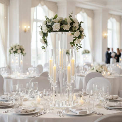 Fullvaseer 4PCS 5 Arm Candelabra,Clear Centerpiece for Table,Acrylic Centerpiece Stand for Wedding Reception,Acrylic Candle Holder for Event Celebration Wedding Birthday Home Christmas
