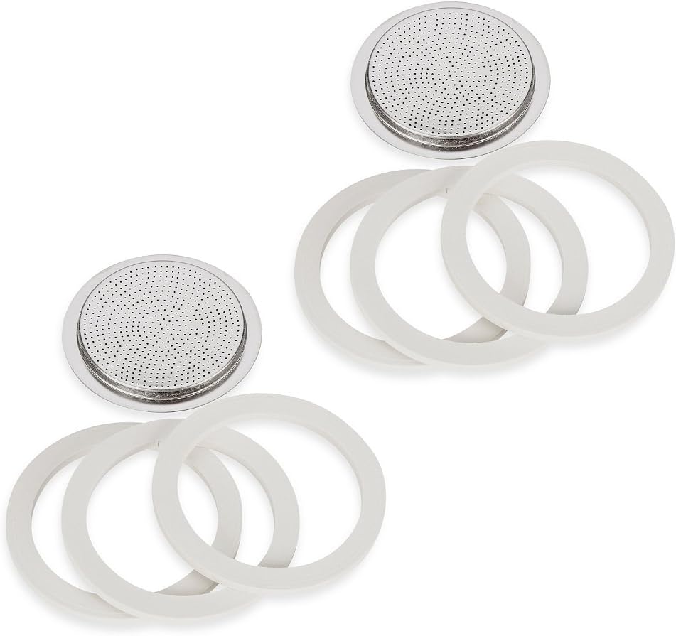 Bialetti (2-Packs) of #06961 | Total of SIX replacement gaskets and TWO replacement filter plates for 6-CUP Bialetti
