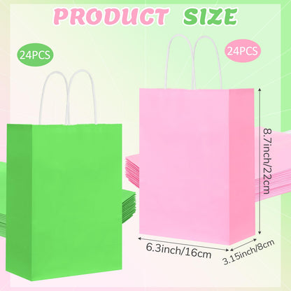 Kolldenn 48 Pcs Small Pink and Green Gift Bag 6.3 x 3.15 x 8.7 '' Paper Favor Treat Goodie Bag Bulk with Handle for Witch and Princess Theme Party Sisterhood Birthday Party Supplies