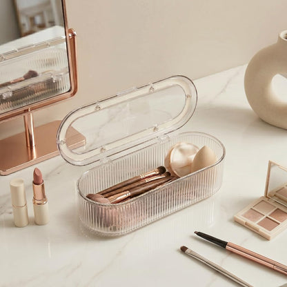 Makeup Brush Holder Organizer Clear Acrylic Makeup Sponges Organizer,Cosmetic Storage Case with Lid Display Case for Vanity (Brush Organizer)