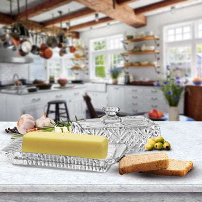 Dublin Crystal Collection Glass Butter Dish with Lid - Elegant Butter Holder