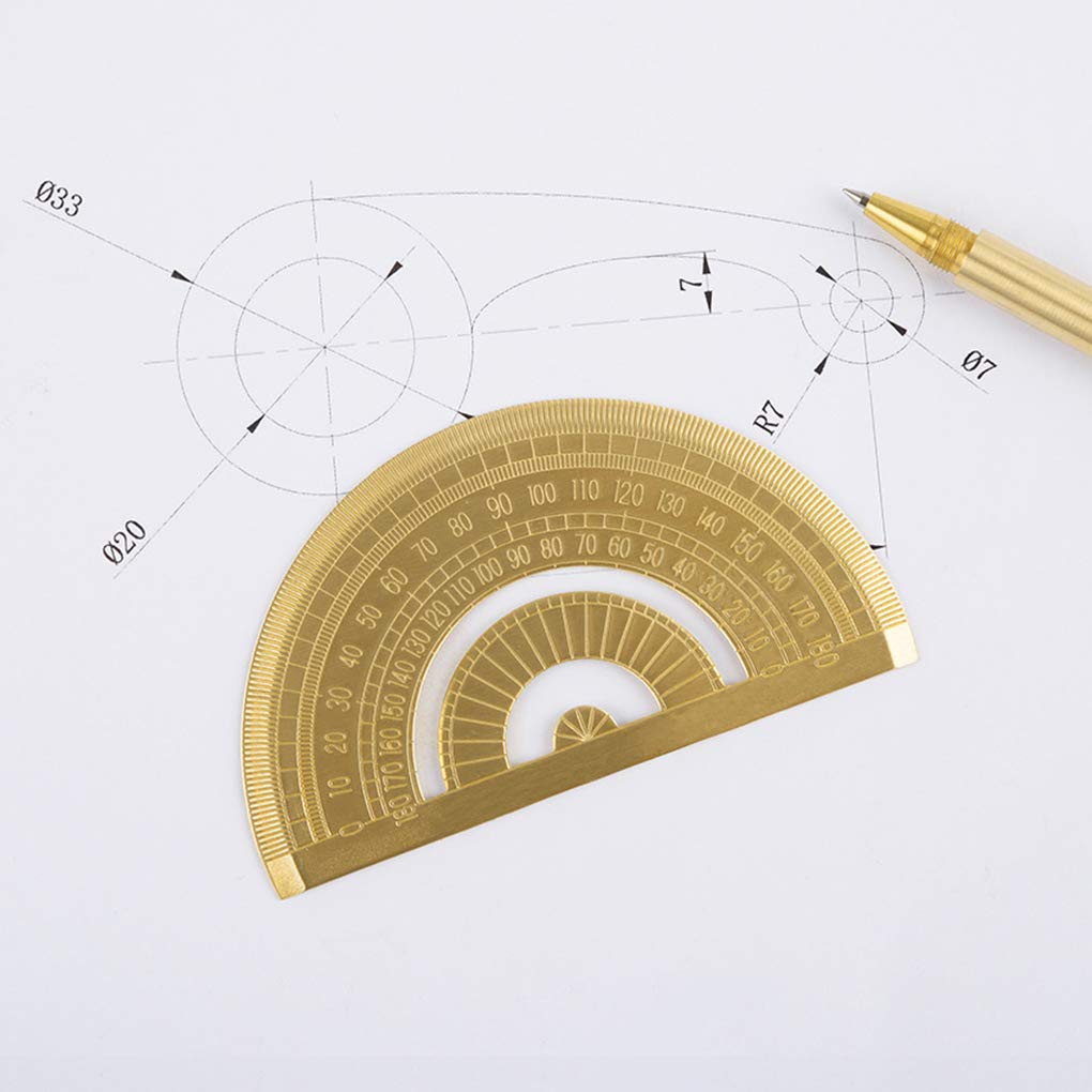 3 Packs Brass Triangle Ruler Protractor Set, Geometry Scale Ruler, Math Semicircle Protractor, Triangular Square Ruler, Drafting Tool Kit for Students Architects Engineers