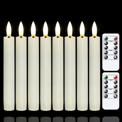 Yeelida Battery Operated Flameless Taper Candles with Two Remote Timer, 6.4" LED 3D-Wick Window Candles, Flickering Long-Lasting Warm Light Electric Pack of 8 Flameless Candlesticks (0.78" Dia, Ivory)