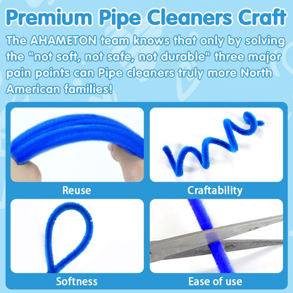 300Pieces Blue Pipe Cleaners Flower Kit with 20 Floral Wires, Floral Tape etc, Fluffy Blue Green Pipe Cleaners Craft Supplies, DIY Flower Kit for Wedding Mother's Day Gift, Holiday Decoration