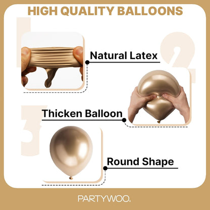 PartyWoo Metallic Gold Balloons - 128-Piece Chrome Balloon Arch Kit for Birthday & Wedding Decor | 5-18 Inch Sizes