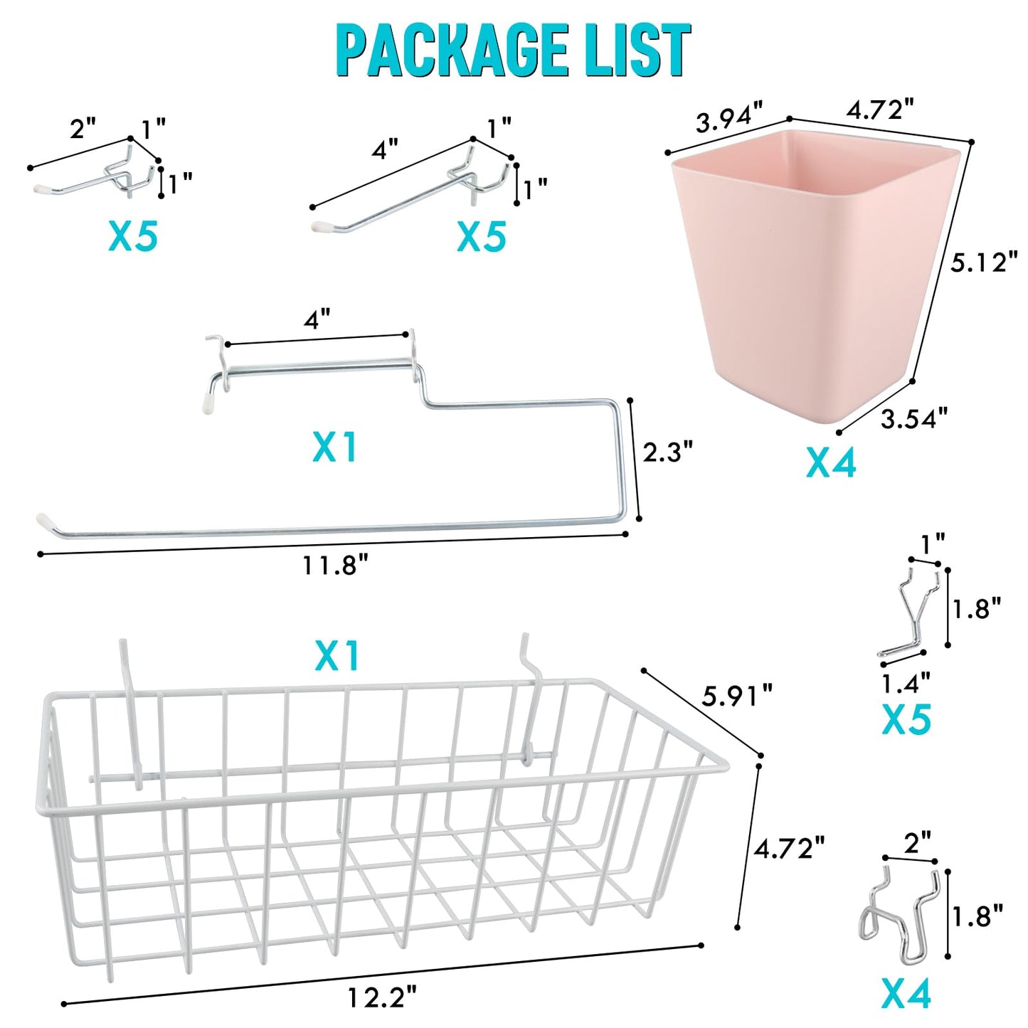 G.CORE Peg Board Organizer 21 Pack, Pegboard Accessories with Baskets Cups Hooks - 1/8" & 1/4" Peg Board Wall Tool Organizers, Utility Holders & Hangers for Garage Craft Workbench