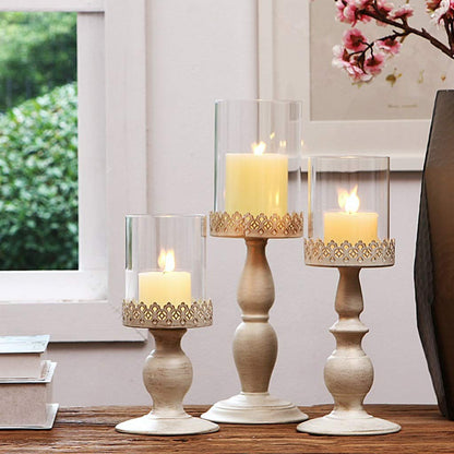 XILIN-1987 Candle Holderss European Retro Candle Holder Carved Wrought Iron Candlestick Metal Glass Home Furnishings Decorative Candlestick (Color : C)