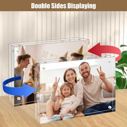 Egofine 5x7 Acrylic Frames 6 Pack, 20mm Thicker Frameless Clear Picture Frames, Double Sided Magnetic Picture Frames, Free Standing Desktop Display