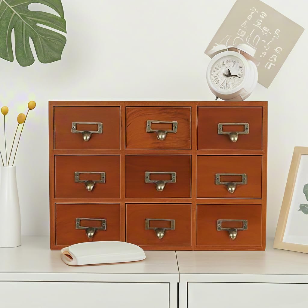 Vintage Apothecary Cabinet, 9 Drawers Wooden Organizer for Desktop, Small Chinese Medicine Cabinet