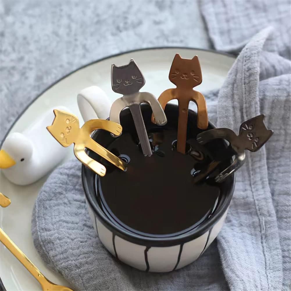 4 Pcs Cute Mini Cat Spoon Set, Stainless Steel Spoons for Tea, Coffee, Dessert, Sugar, Ice Cream