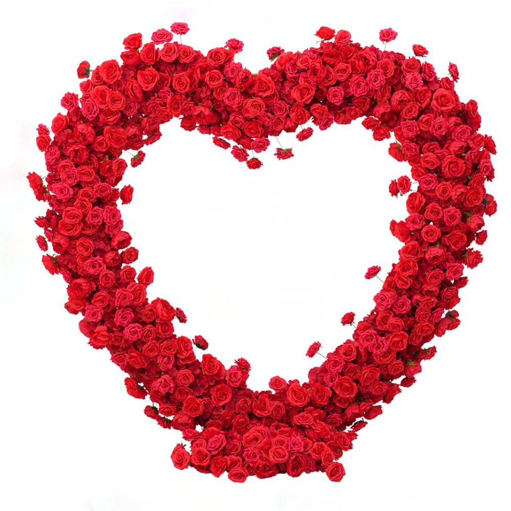 Red Artificial Floral Heart-Shaped Rose Arch Backdrop, Suitable for proposals, Anniversaries, Parties and Event Decorations (Stand not Included).