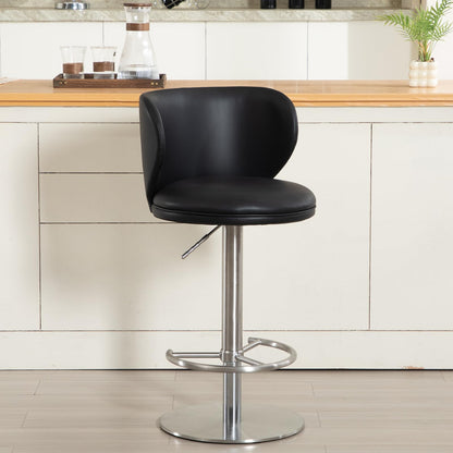 AULIFE Stainless Steel Bar Stools,Grade Modern Leather Bar Chair with Backrest,Swivel Adjustable Height for Kitchen Counter and Dining Room (Black Leather-1pc)