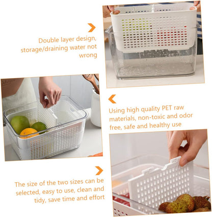1pc Double Storage Basket, Plastic Drawer Organizer Box, Clear Over The Sink Colander Strainer Basket for Refrigerator