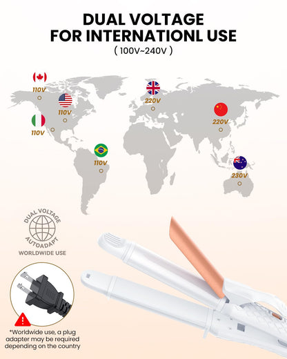 Dual Voltage Curling Iron 2-in-1 Curling Iron 1 Inch,(100V~240V) Dual Voltage Hair Straightener Travel CurlingIron European Flat Iron(Black)