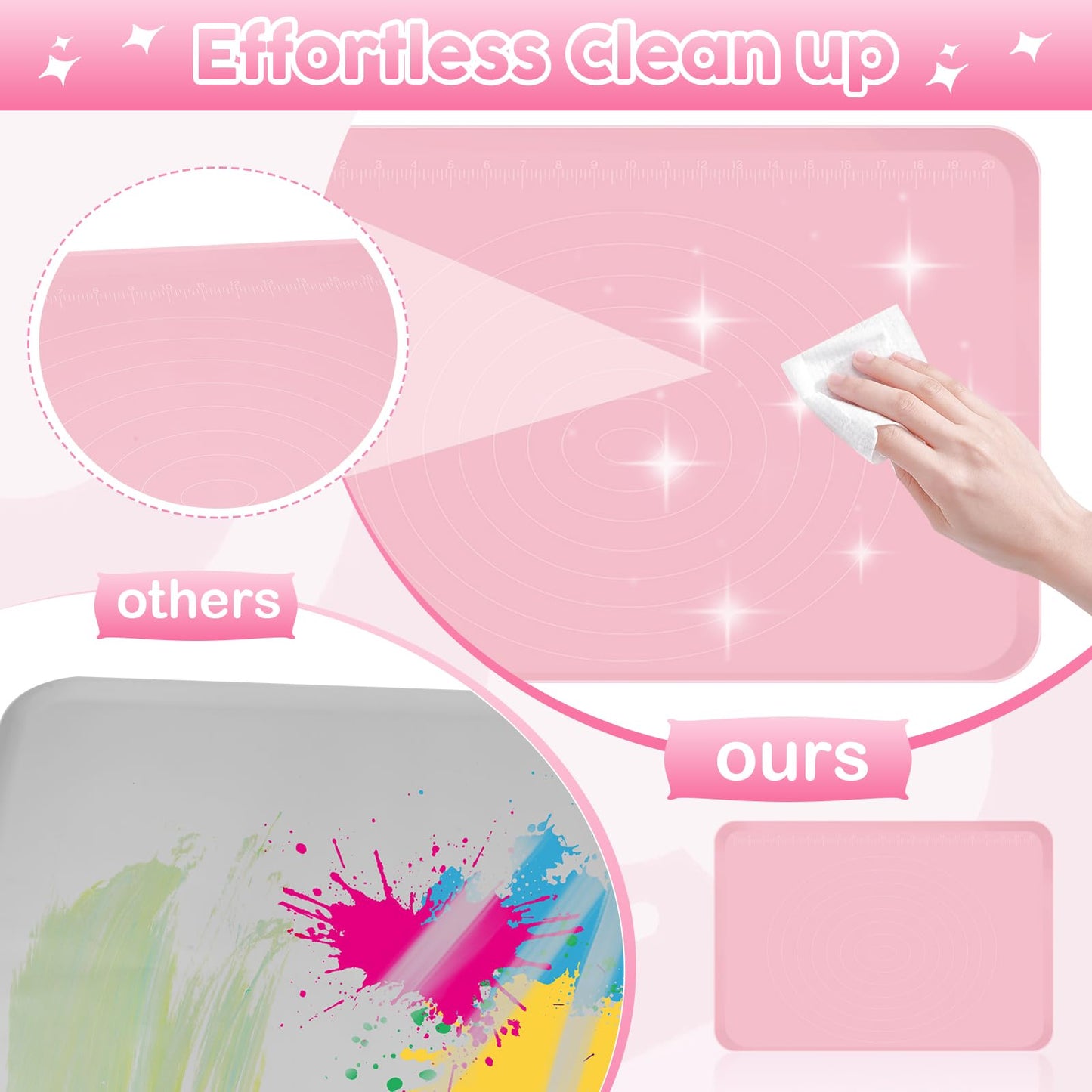 Large Silicone Mat for Crafts, 24"X19.7" Art Mat with Raised Edges for Clay, Resin, Slime, Jewelry-Making Table Protection Heat-Resistant Paint Mats, pink