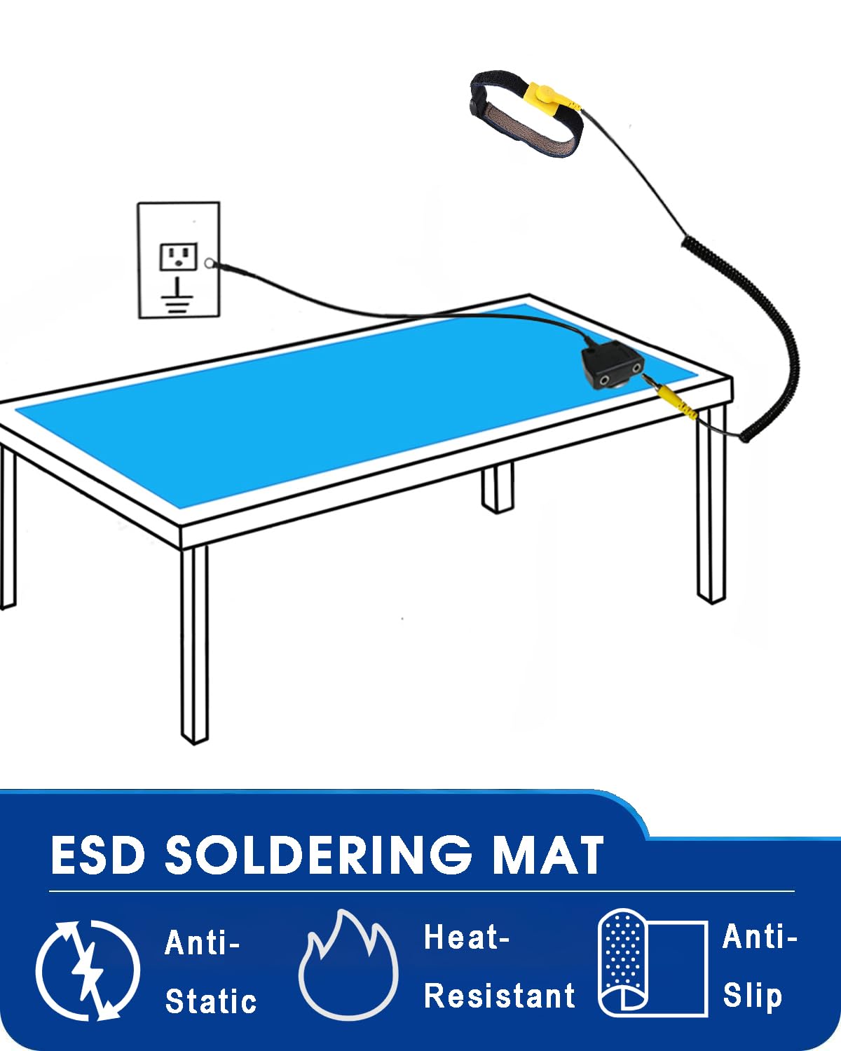 Anti Static Mat for Pc ESD Mat: 24"X48" Soldering Table Mat Kit Computer Electronics Repair- Heat Resistant Static Mat（Blue）