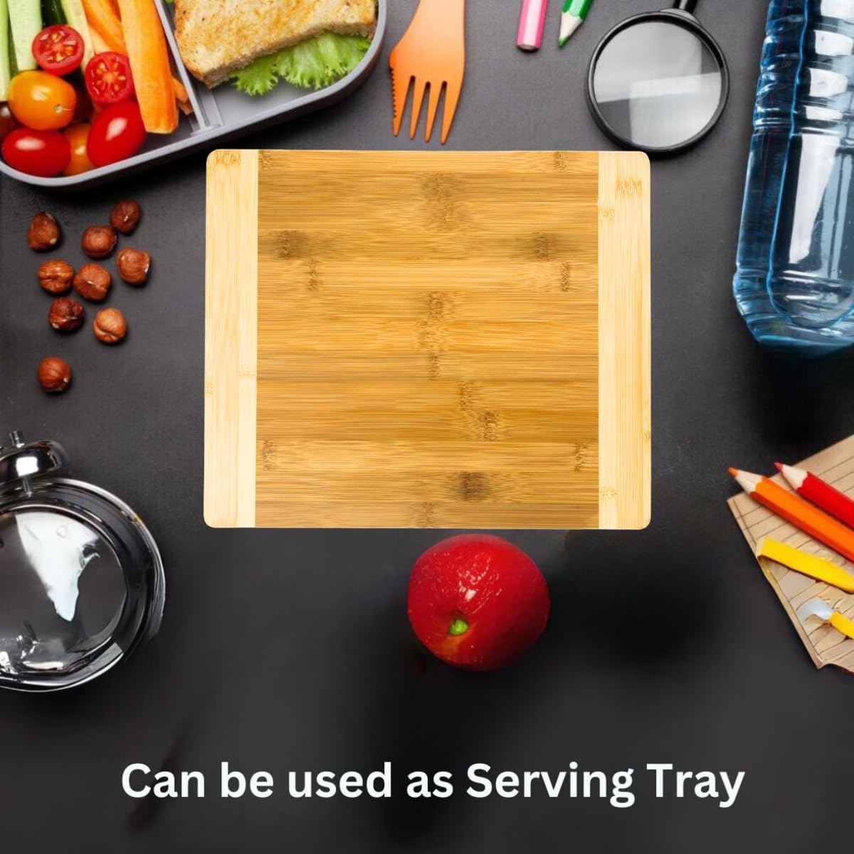 Premium Natural Two Tone Bamboo Cutting Board, 13.5" x 11.5", Thick Sturdy Reversible Serving Tray