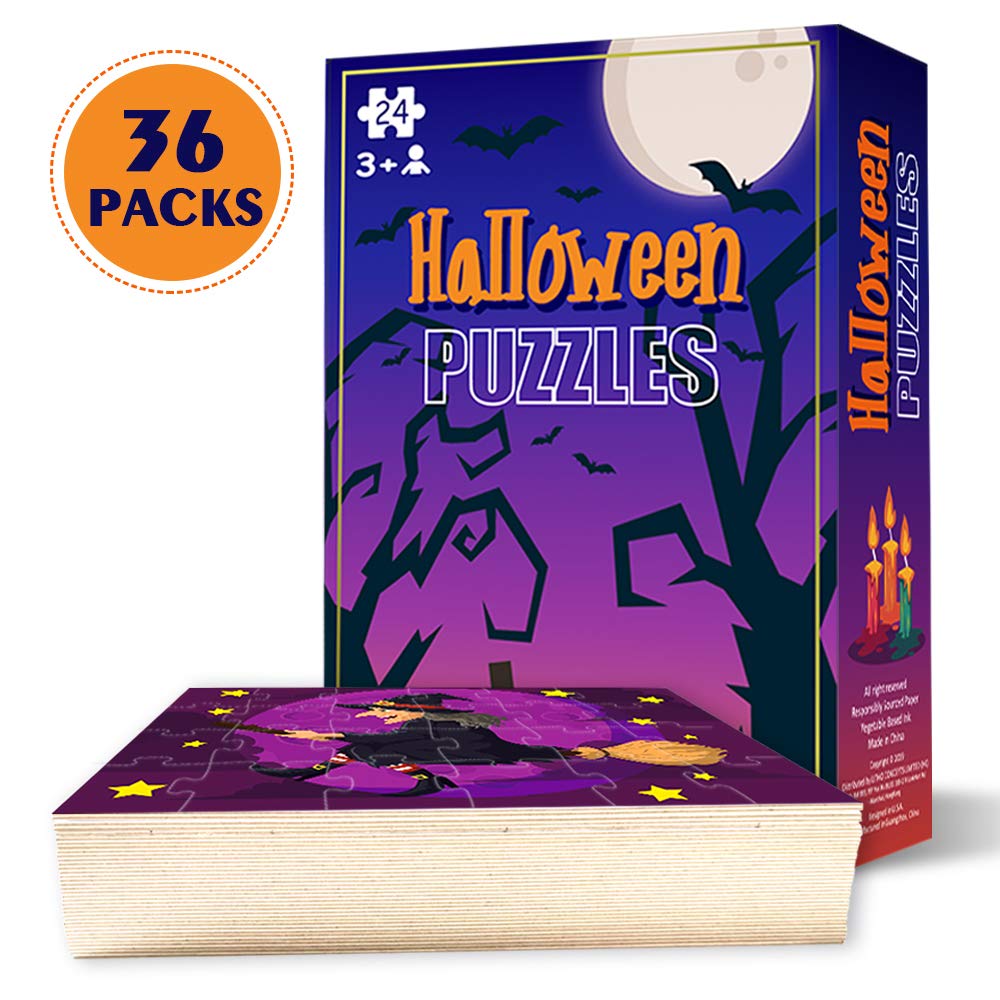 KiDEPOCH Halloween Puzzles Set of 6 Designs - 36 Pack, 24-Piece, 5.5 x 7.3 inches, Multicolor, Cardboard & Paper, Jigsaw, For Kids & Adults, Indoor & Classroom, Family Game Night & Party Favors