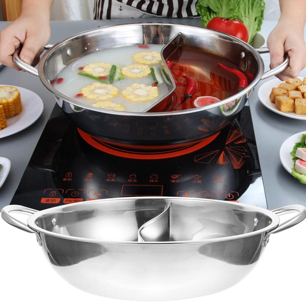 Cabilock Nonstick Frying Pan, 32cm Double Flavor Hot Pot with Divider, Stainless Steel Dual Sided for Induction Cooktop