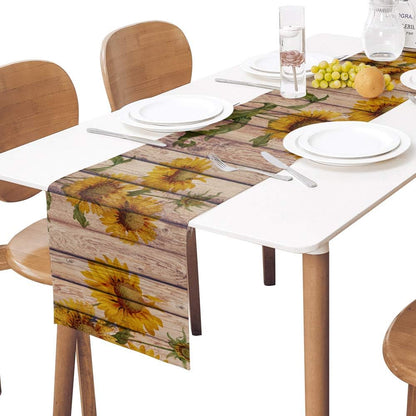 Sunflowers Rustic Table Runner - Cotton Linen Long 90 inch Dresser Scarves, Farmhouse Tablerunner for Kitchen, Coffee,