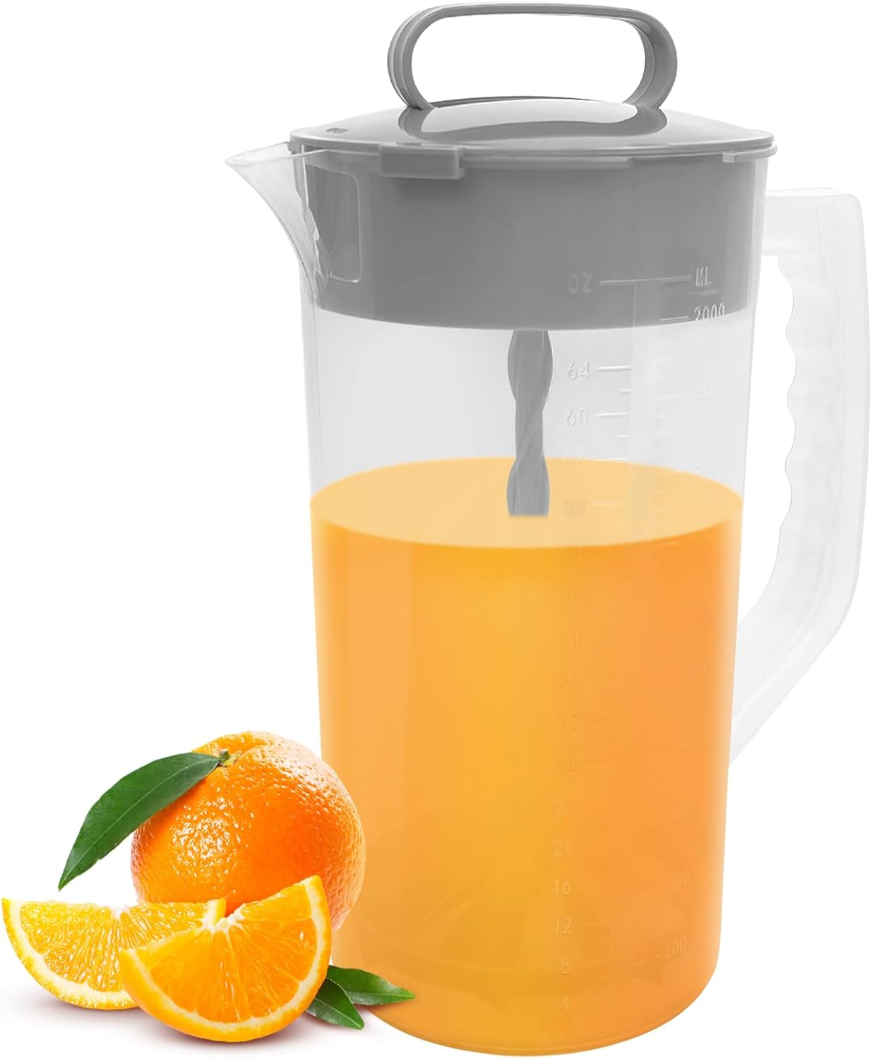 1 Pack 2 64oz Mixing Pitcher for Drinks, Quart/ Plastic Water Pitcher with LidEasy-Mix Juice ContainerAngled Plastic