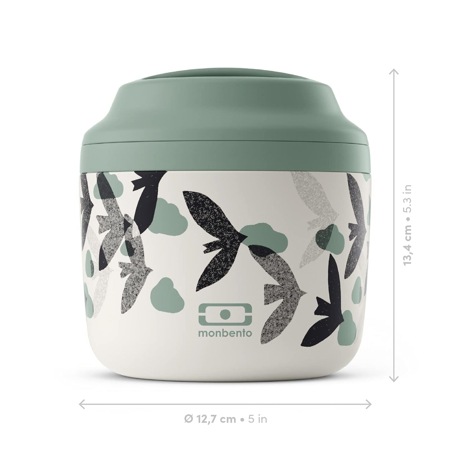 monbento - Insulated Lunch Box MB Element Ginkgo - Leakproof and Insulated Container Keeps Food Hot/Cold for Up to 10 Hours - Work Lunch Packing - BPA Free - Food Grade Safe - Japanese Pattern - Blue