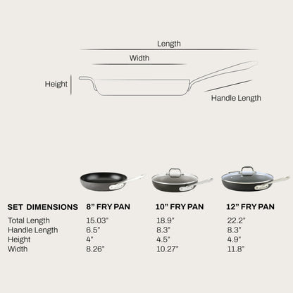 All-Clad HA1 Hard Anodized Nonstick Fry Pan Set – 5-Piece Cookware, 8", 10", 12" Skillets with Lid, Induction Compatible, Oven Safe to 500°F, Lid Safe to 350°F, Black