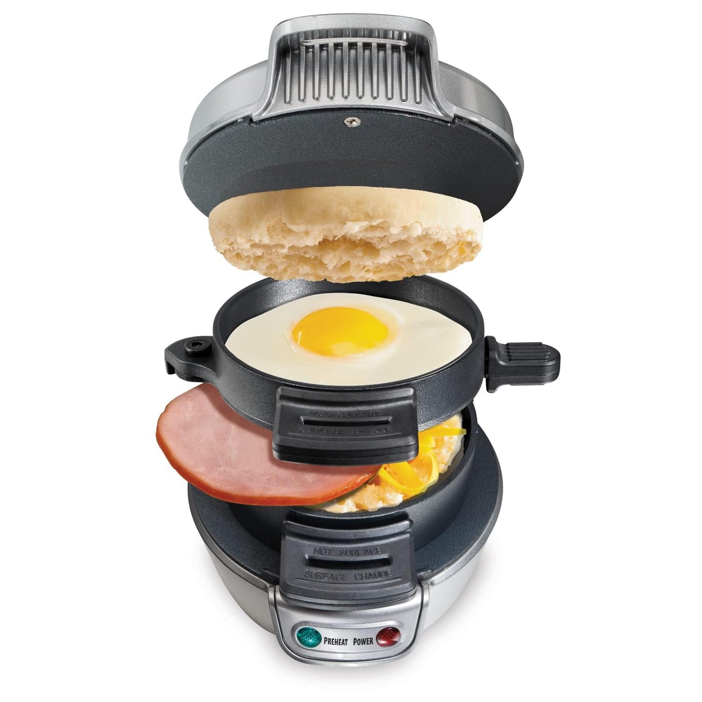 Hamilton Beach Breakfast Sandwich Maker with Egg Cooker Ring, Customize Ingredients, Perfect for English Muffins, Croissants, Mini Waffles, Perfect White Elephant Gifts, Coral (25483)