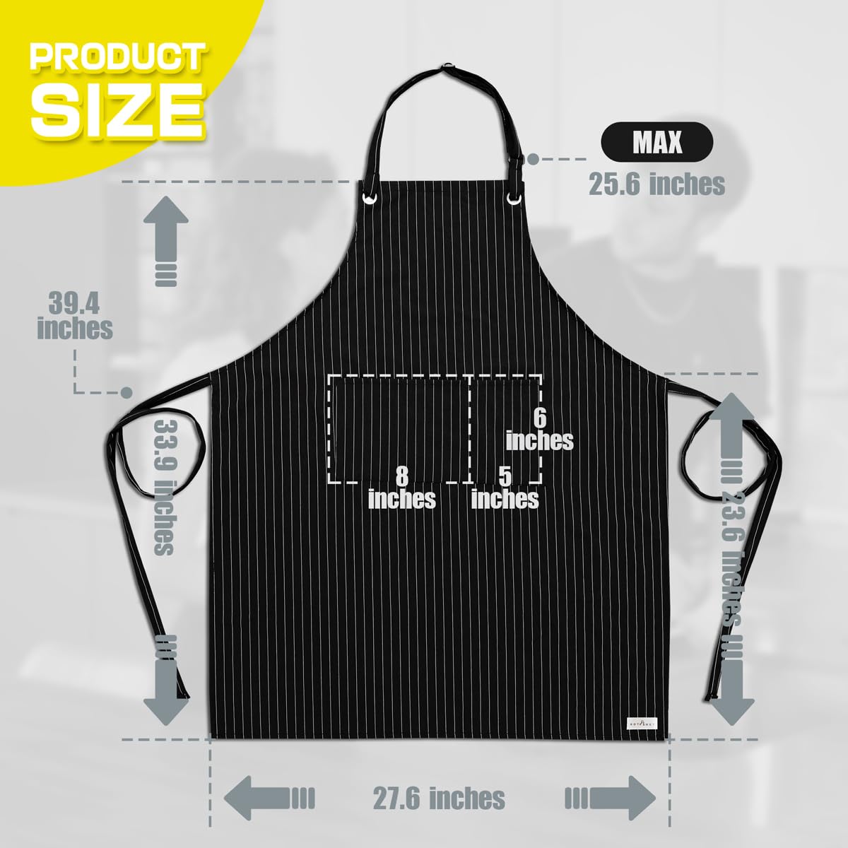 ROTANET Stripe Stretch Apron for Men Women Chef Big and Tall Large Striped Aprons with Pockets for Kitchen Cooking Waterproof Black
