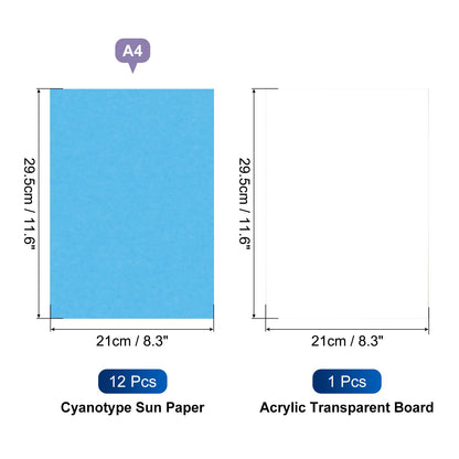 MECCANIXITY Cyanotype Paper,12 Sheet Sun Print Kit High Sensitive Sun Blue Crafts Paper with Acrylic Board for Adults DIY Project Art,8.5x11.6 Inch (A4)
