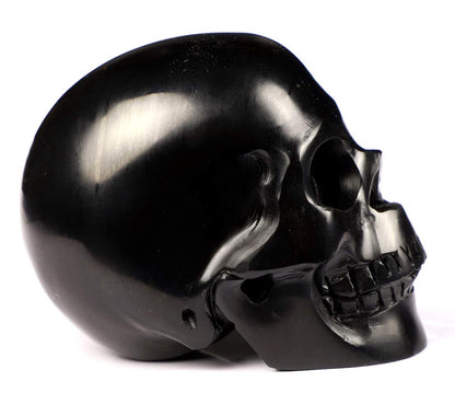 Skullis 2.0" Jet Crystal Skull, Hand Carved Gemstone Fine Art Sculpture, Reiki Healing Stone Statue.