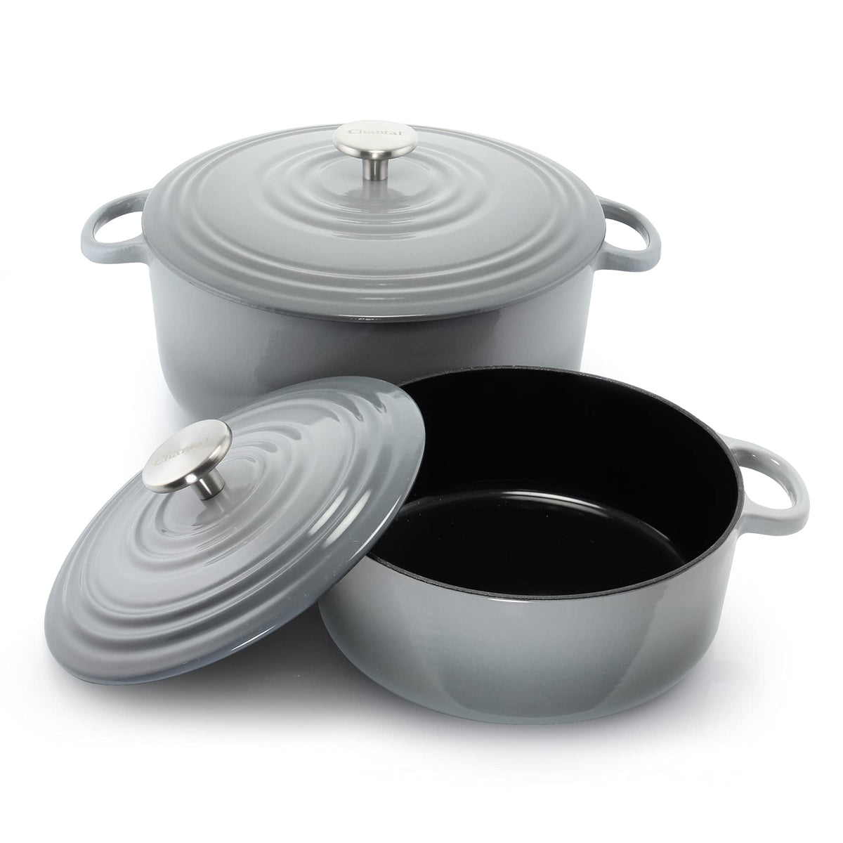 Chantal Cast Iron Dutch Oven Set, 3 and 7 qt, US Formulated Premium Enamel, Fade Grey