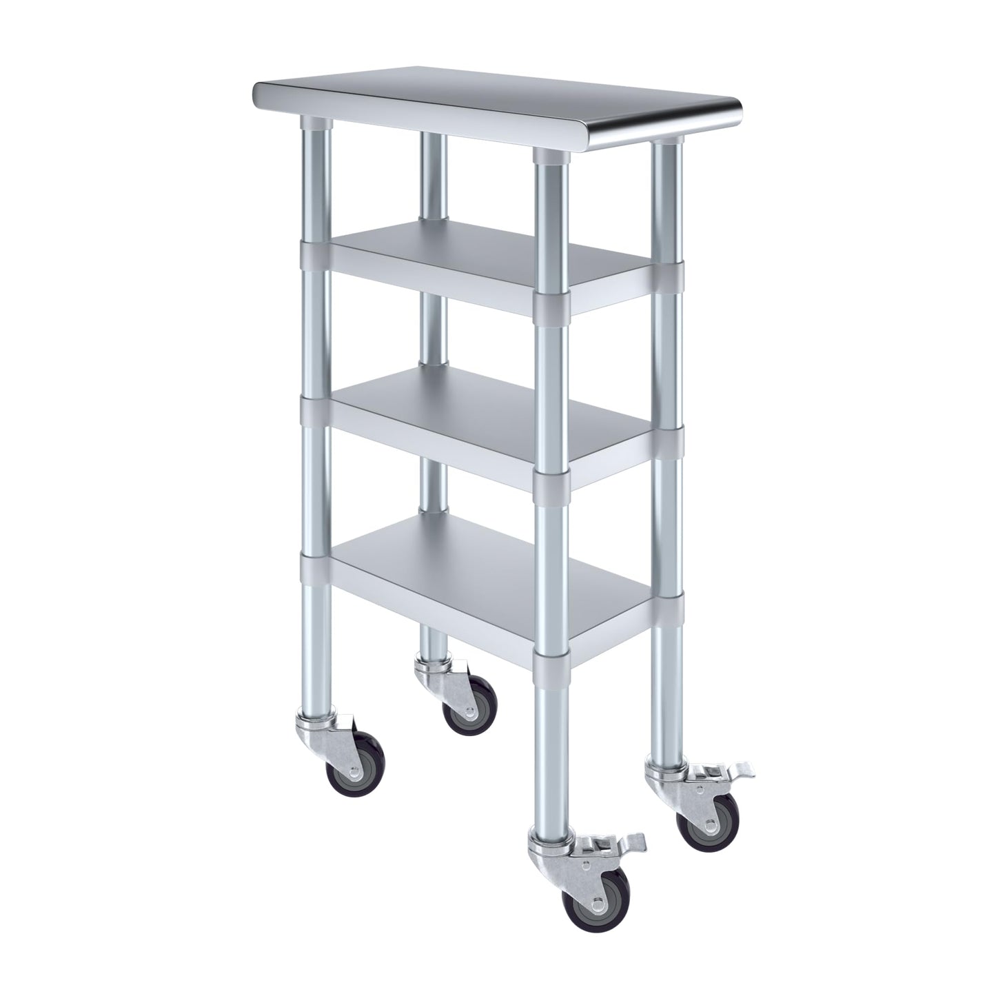 AmGood Stainless Steel Work Table with 3 Shelves and Wheels | Metal Utility Table | Commercial & Residential NSF Utility Table (12" Long x 24" Deep)