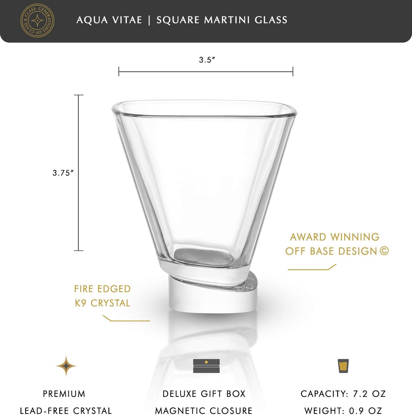 JoyJolt Aqua Vitae Martini Glass Set of 2, Crystal Glassware, Stemless Cocktail Glasses