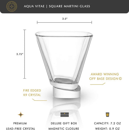 JoyJolt Aqua Vitae Martini Glass Set of 2, Crystal Glassware, Stemless Cocktail Glasses