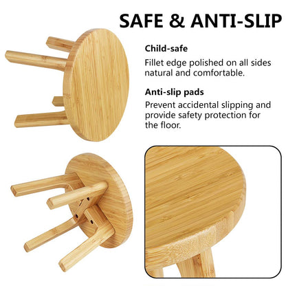 Bamboo Wooden Step Stool - Portable Stool - Foot Stool Bed Steps for High Beds for Adults Holds Up to 350lbs Sturdy Kids Step Stools for Kitchen Bathroom Bedroom Toilet (Large Round)